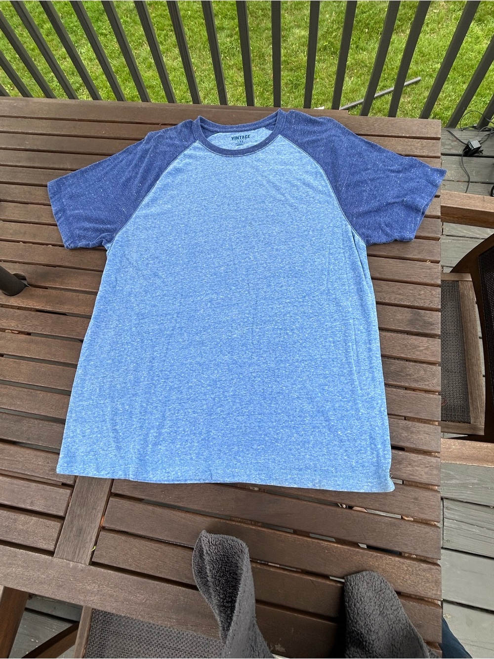 Old Navy Light Blue Body with Navy Raglan Short Sleeve Tee